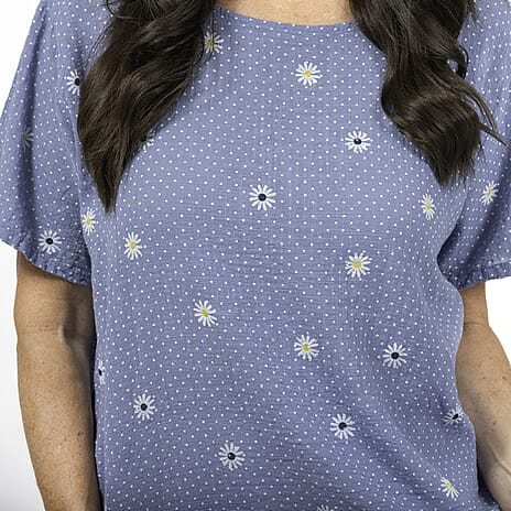 Sugar Crisp 100% Cotton Daisey Printed Top (One Size ) - Blue