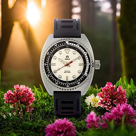 SHIELD Dreyer Quartz Movt. White Dial Silver Crown 20 ATM WR Mens Watch with Black Rubber Strap