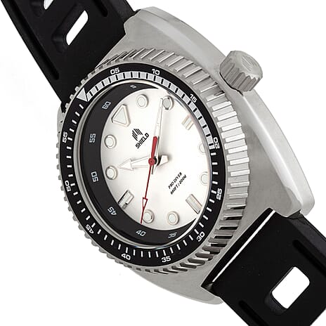 SHIELD Dreyer Quartz Movt. White Dial Silver Crown 20 ATM WR Mens Watch with Black Rubber Strap