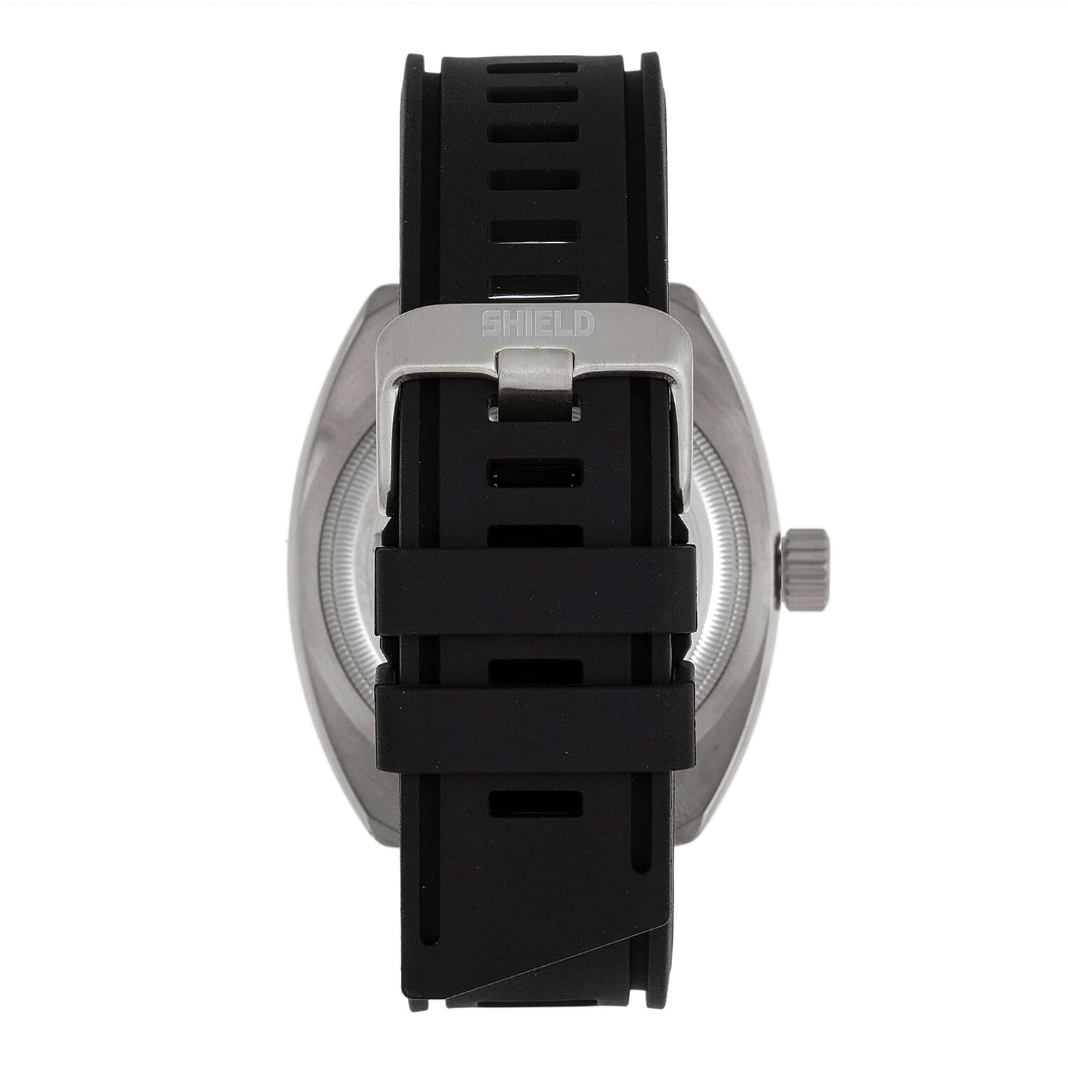 SHIELD Dreyer Quartz Movt. White Dial Silver Crown 20 ATM WR Mens Watch with Black Rubber Strap SHIELD Dreyer Quartz Movt. White Dial Silver Crown 20 ATM WR Mens Watch with Black Rubber Strap