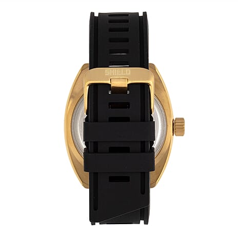 SHIELD Dreyer Quartz Movt. Black Dial Golden Crown 20 ATM WR Mens Watch with Black Rubber Strap