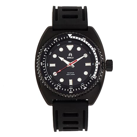 SHIELD Dreyer Quartz Movt. Black Dial - Crown 20 ATM WR Mens Watch with Black Rubber Strap