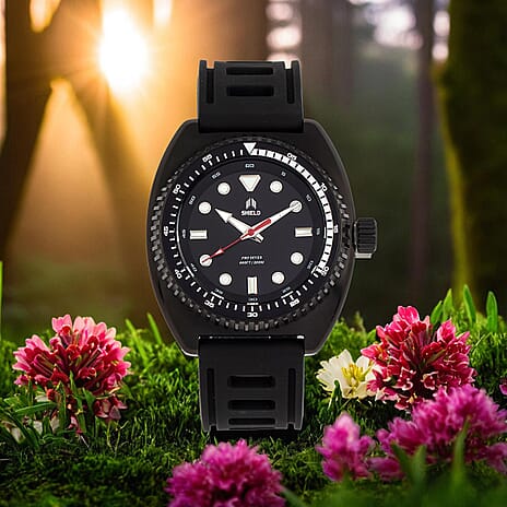 SHIELD Dreyer Quartz Movt. Black Dial - Crown 20 ATM WR Mens Watch with Black Rubber Strap