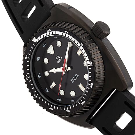 SHIELD Dreyer Quartz Movt. Black Dial - Crown 20 ATM WR Mens Watch with Black Rubber Strap