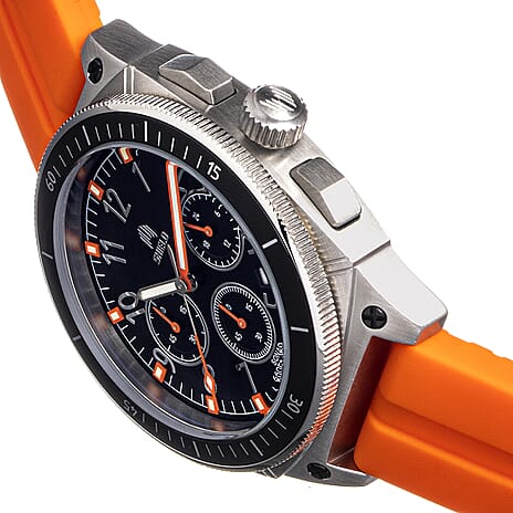 SHIELD Sonar Quartz Movt. Black Dial Silver Crown 20 ATM WR Mens Watch with Orange Rubber Strap