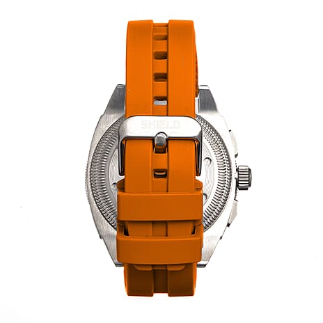 SHIELD Sonar Quartz Movt. Black Dial Silver Crown 20 ATM WR Mens Watch with Orange Rubber Strap
