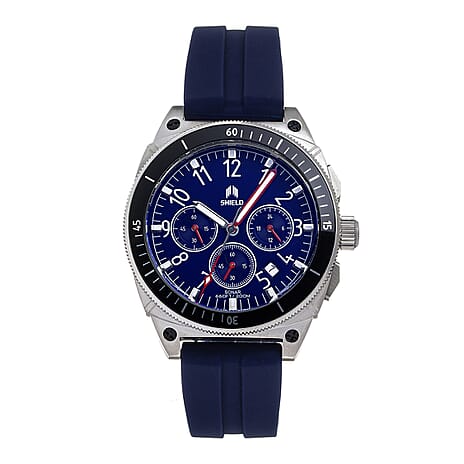 SHIELD Sonar Quartz Movt. Blue Dial Silver Crown 20 ATM WR Mens Watch with Dark Blue Strap