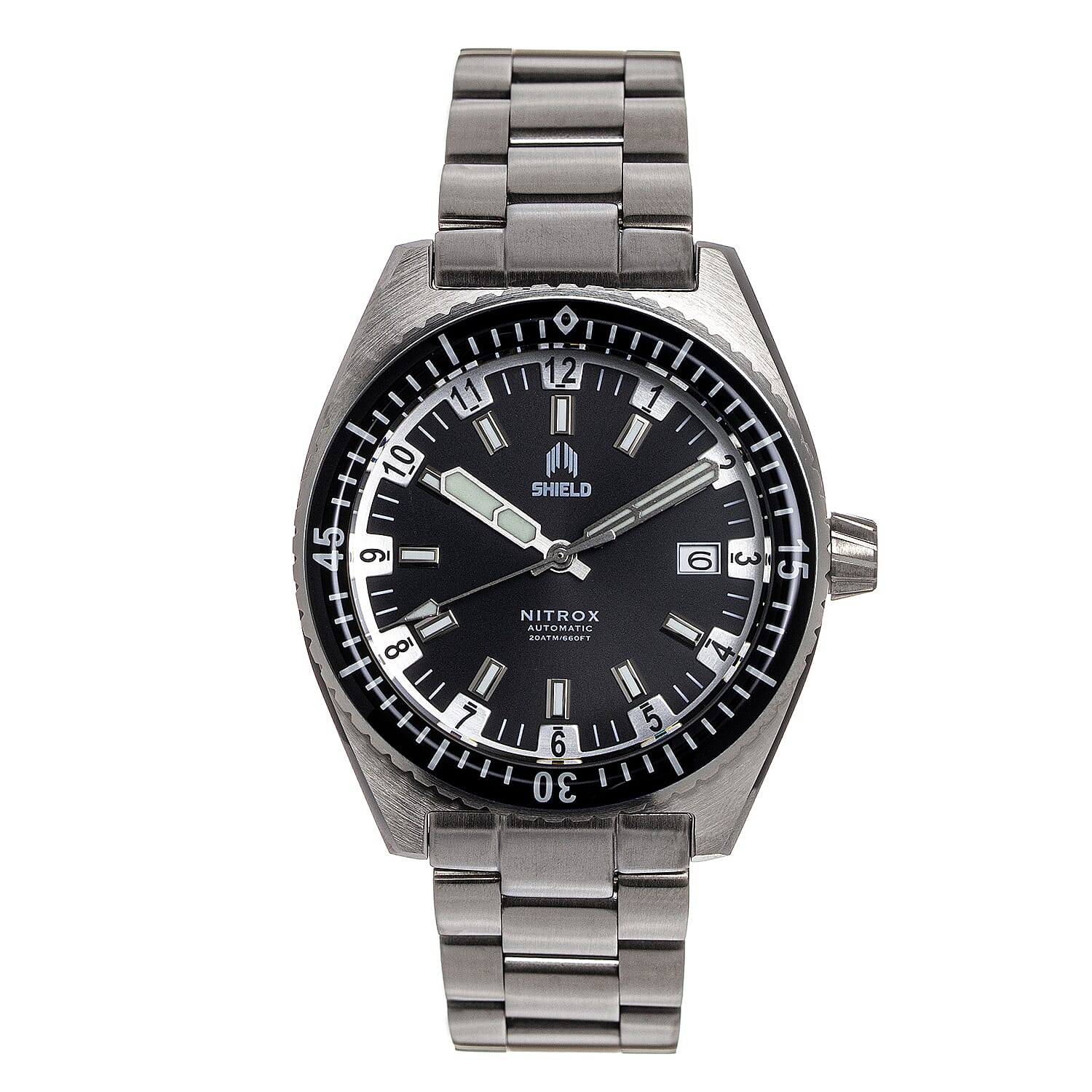 SHIELD Nitrox Automatic Movt. Black Dial 20 ATM WR Mens Watch with Stainless Steel Chain Strap