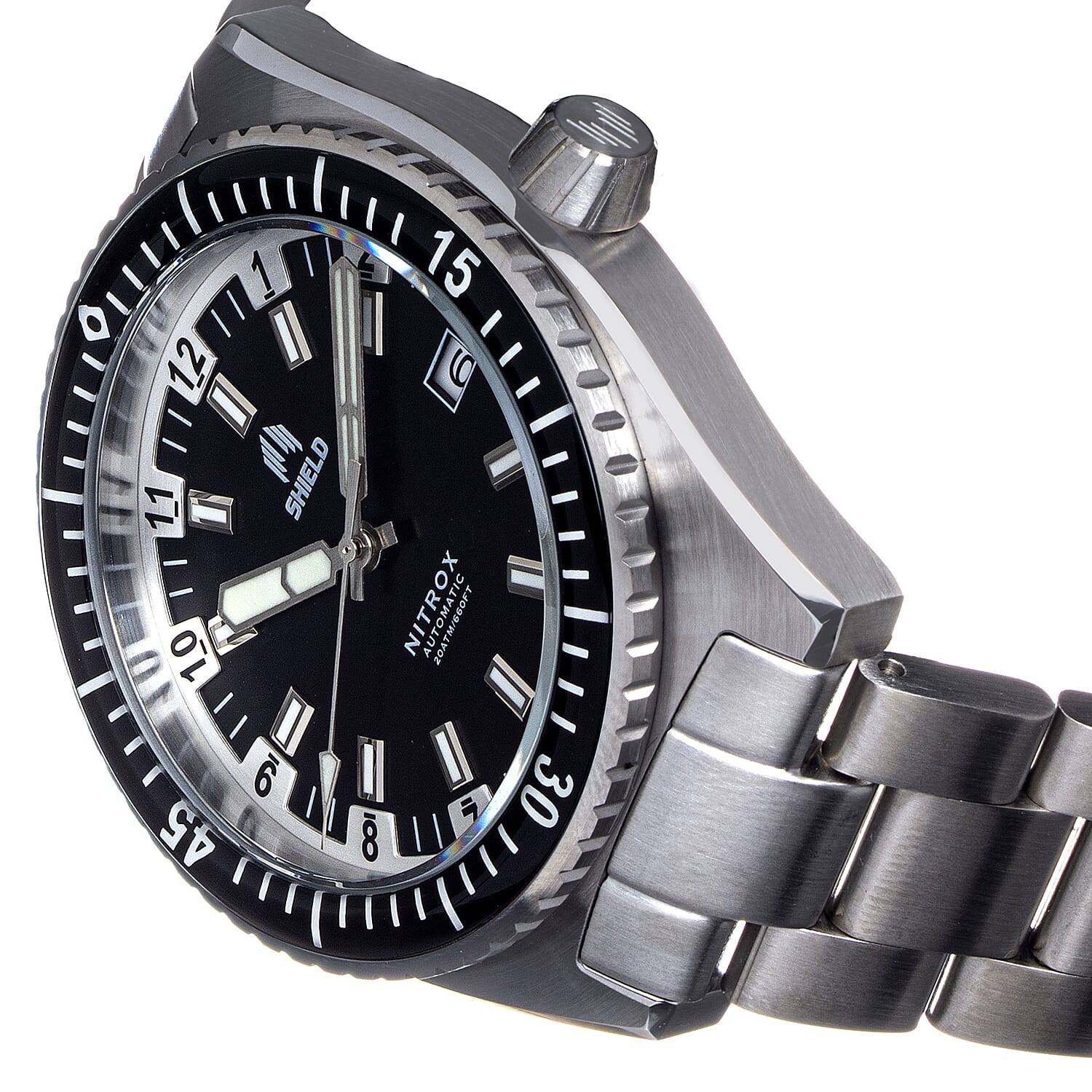 SHIELD Nitrox Automatic Movt. Black Dial 20 ATM WR Mens Watch with Stainless Steel Chain Strap