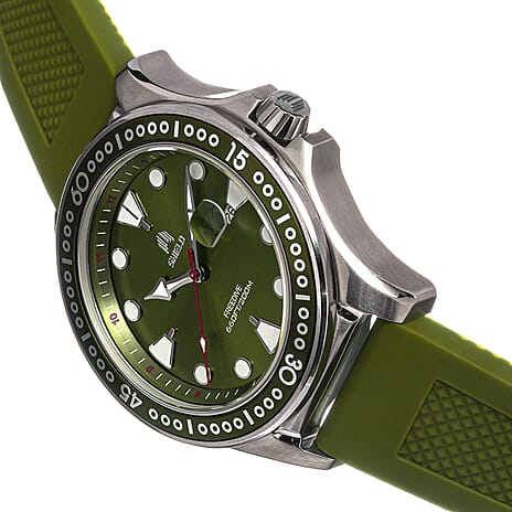 SHIELD Freedive Quartz Movt. Green Dial 20 ATM WR Mens Watch with Green Silicone Strap