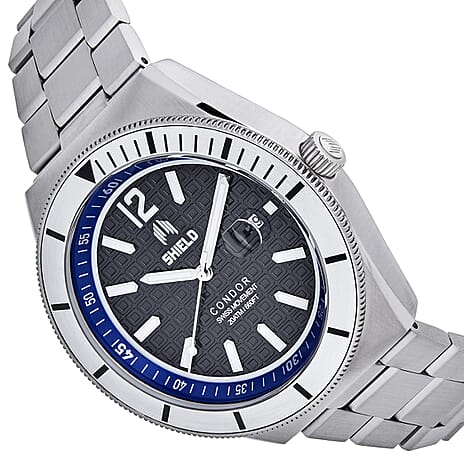 SHIELD Condor Swiss Quartz Movt. Black Dial 20 ATM WR Ladies Watch with Stainless Steel Chain Strap