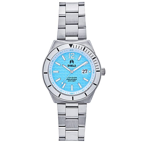 SHIELD Condor Swiss Quartz Movt. Blue Dial 20 ATM WR Mens Watch with Stainless Steel Chain Strap