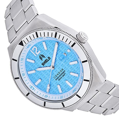 SHIELD Condor Swiss Quartz Movt. Blue Dial 20 ATM WR Mens Watch with Stainless Steel Chain Strap