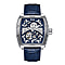 REIGN OLYMPIA Automatic Movt. 10 ATM Water Resistant Watch with Blue Genuine Leather Strap in Silver Tone
