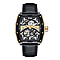 REIGN OLYMPIA Automatic Movt. 10 ATM Water Resistant Watch with Black Genuine Leather Strap in Gold Tone