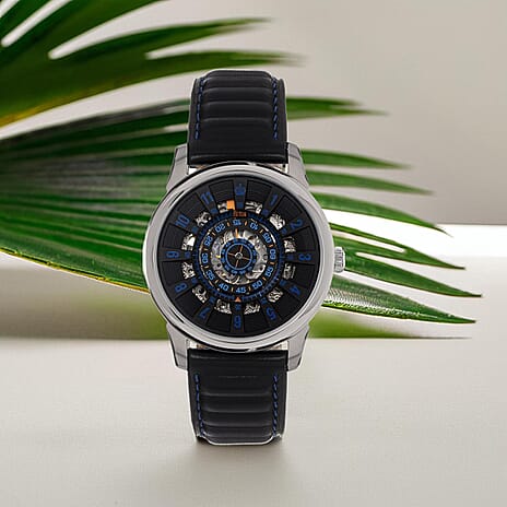 Reign Monterey Skeletonized Black Analog Dial 10 ATM WR Watch with Black Genuine Leather Strap