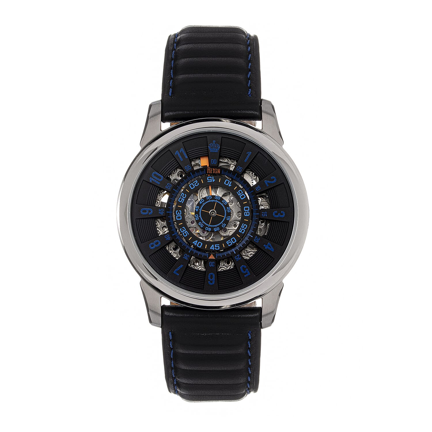 Reign Monterey Skeletonized Black Analog Dial 10 ATM WR Watch with Black Genuine Leather Strap