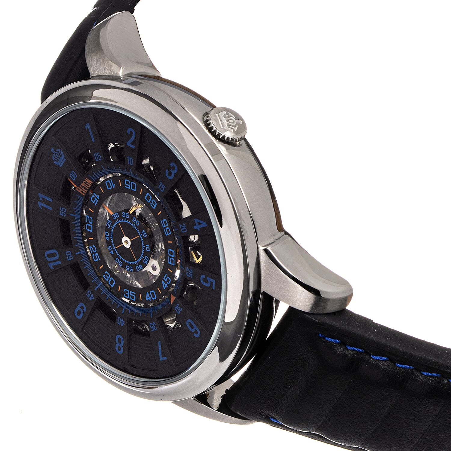 Reign Monterey Skeletonized Black Analog Dial 10 ATM WR Watch with Black Genuine Leather Strap