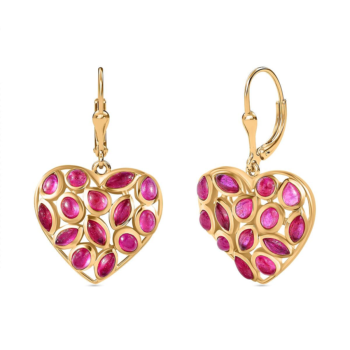 African Ruby Heart Earrings in 18K Vermeil YG Plated Sterling Silver 7.25 Ct.