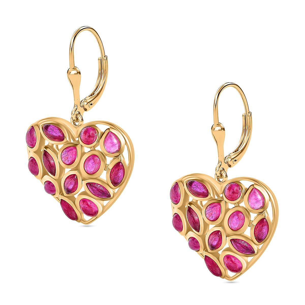 African Ruby Heart Earrings in 18K Vermeil YG Plated Sterling Silver 7.25 Ct.