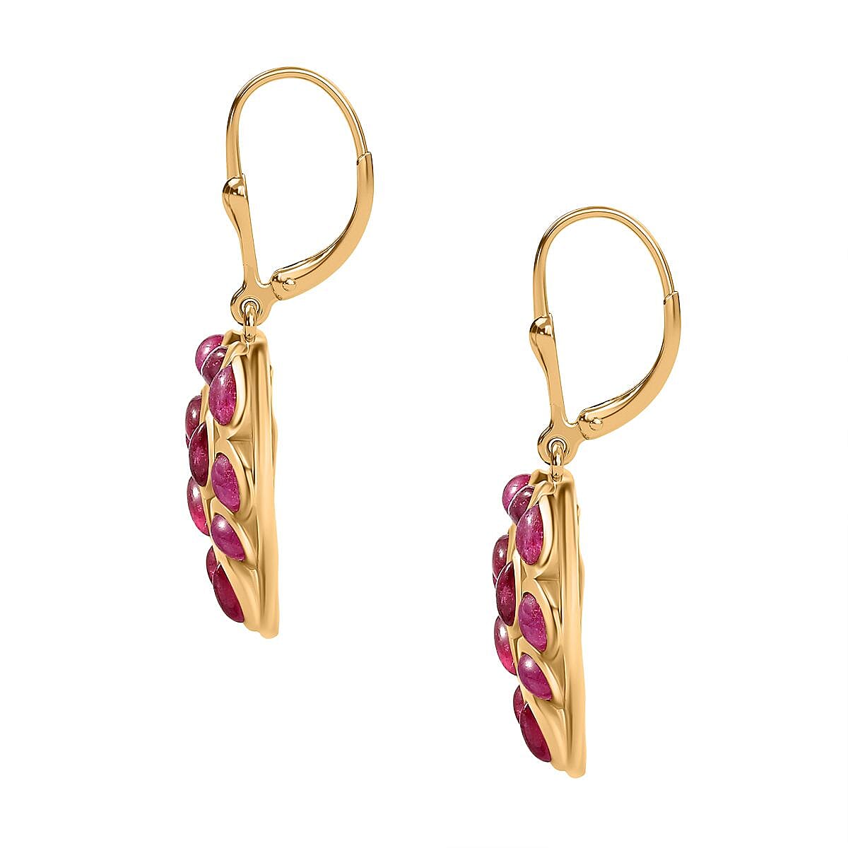 African Ruby Heart Earrings in 18K Vermeil YG Plated Sterling Silver 7.25 Ct.