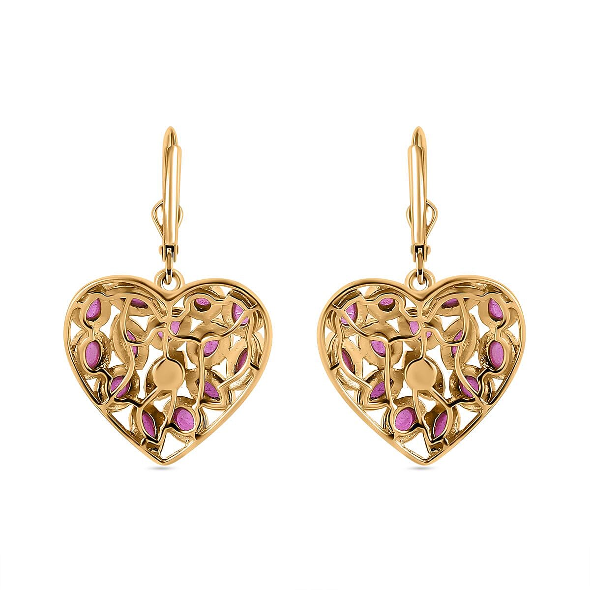 African Ruby Heart Earrings in 18K Vermeil YG Plated Sterling Silver 7.25 Ct.