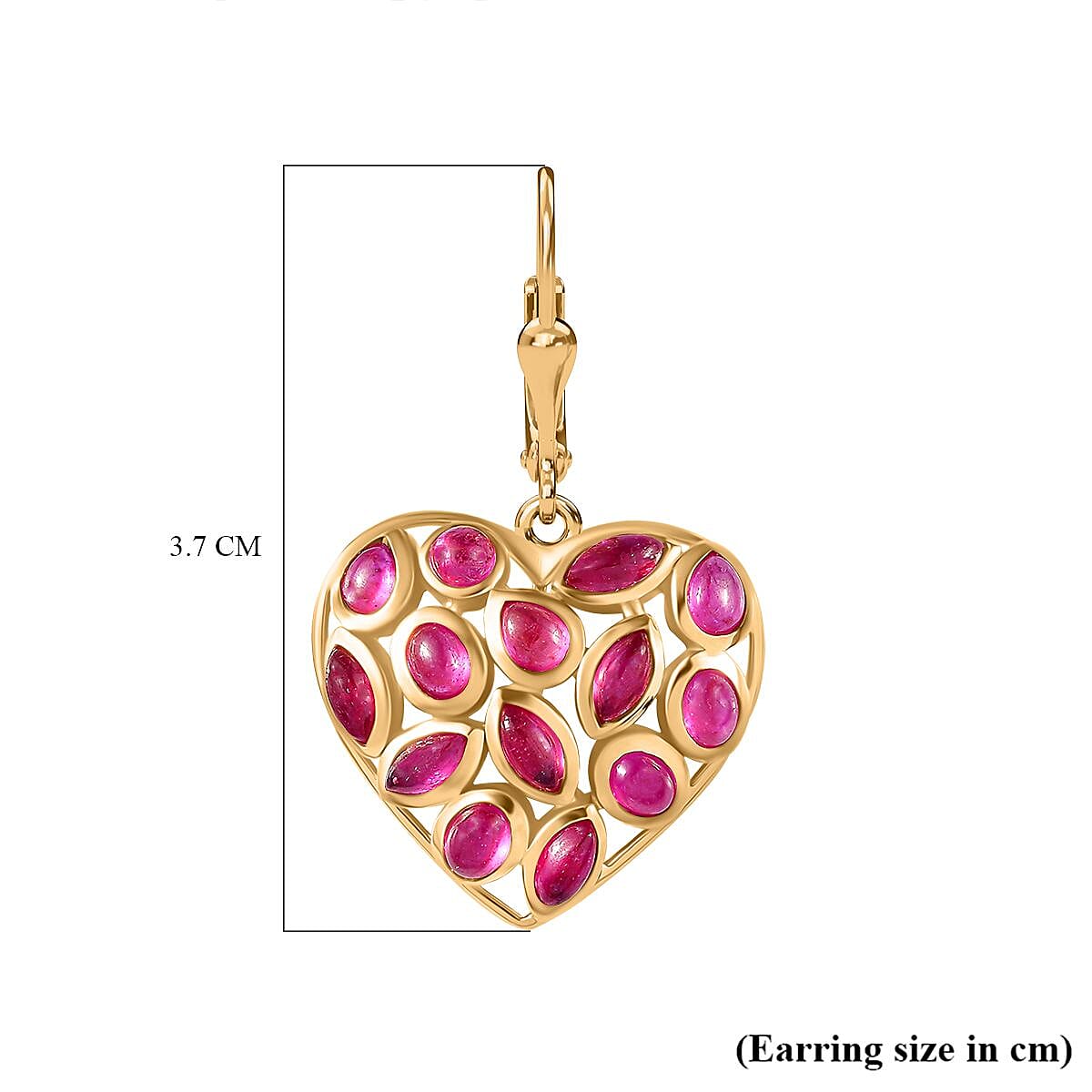 African Ruby Heart Earrings in 18K Vermeil YG Plated Sterling Silver 7.25 Ct.
