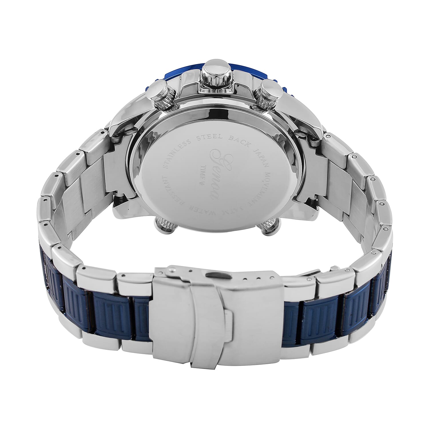  GENOA TIME V2 Japan Movement Multifucntional LED & Blue Literal Dial 3 ATM WR Watch with Stainless Steel Buckle in Dual Tone
