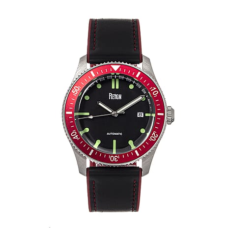 REIGN 10 ATM Water Resistant Red Bezel Elijah Watch in Silver Tone