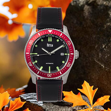 REIGN 10 ATM Water Resistant Red Bezel Elijah Watch in Silver Tone