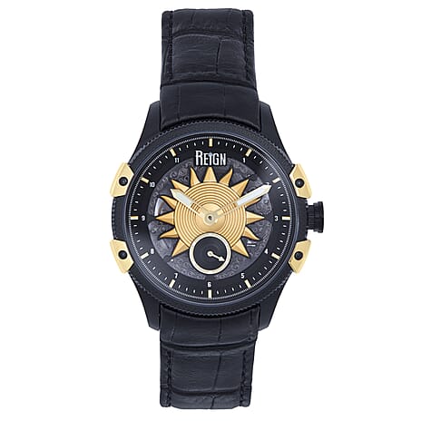 REIGN SOLSTIC Automatic Movt. 20 ATM WR Watch with Black Genuine Leather Strap