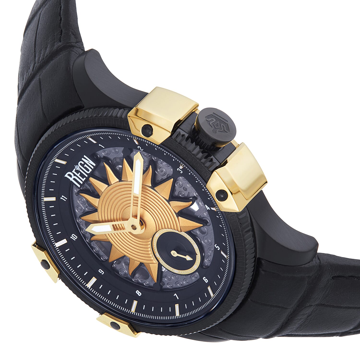 REIGN SOLSTIC Automatic Movt. 20 ATM WR Watch with Black Genuine Leather Strap