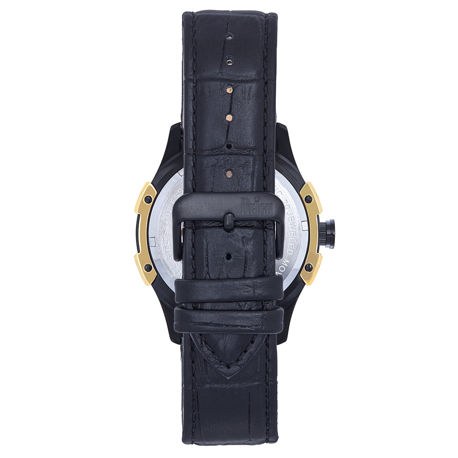 REIGN SOLSTIC Automatic Movt. 20 ATM WR Watch with Black Genuine Leather Strap