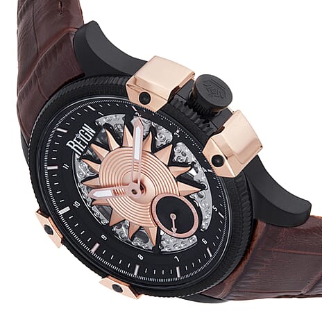REIGN SOLSTIC Automatic Movt. 5 ATM WR Watch with Dark Brown Genuine Leather Strap