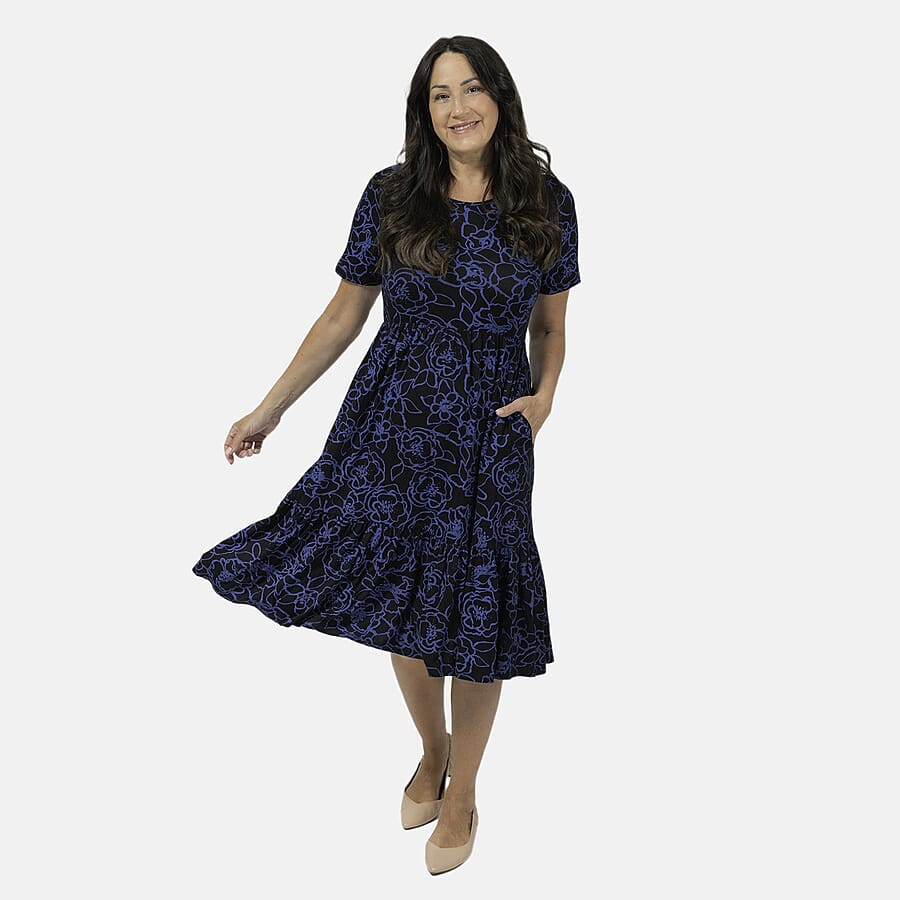 Emelia Floral Printed Midi Dress - Black