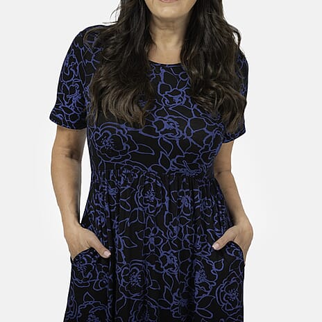 EBCSO Emelia Floral Printed Midi Dress (96% Viscose, 4% Elastane) - Black - Size L