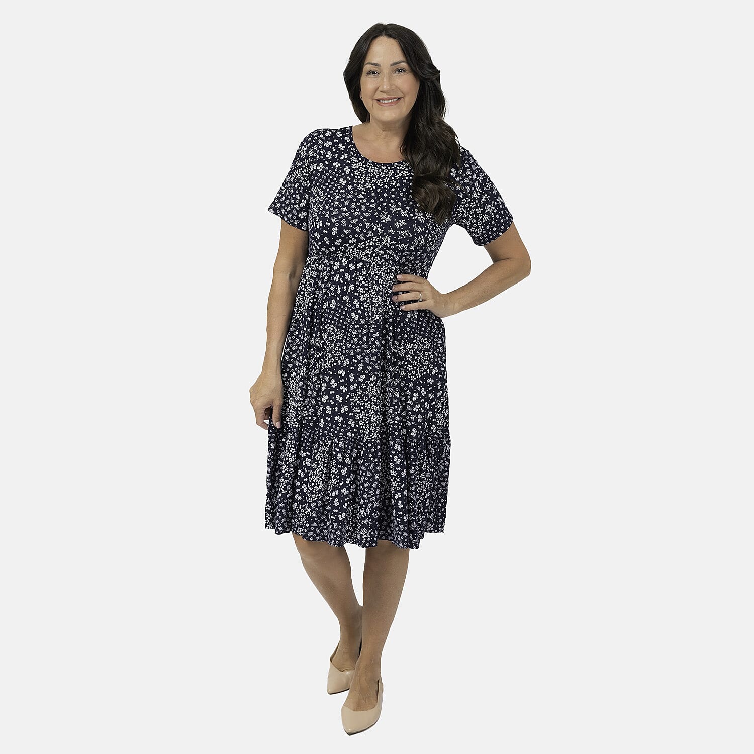 EBCSO Emelia Floral Printed Midi Dress (96% Viscose, 4% Elastane) - Navy - Size XL