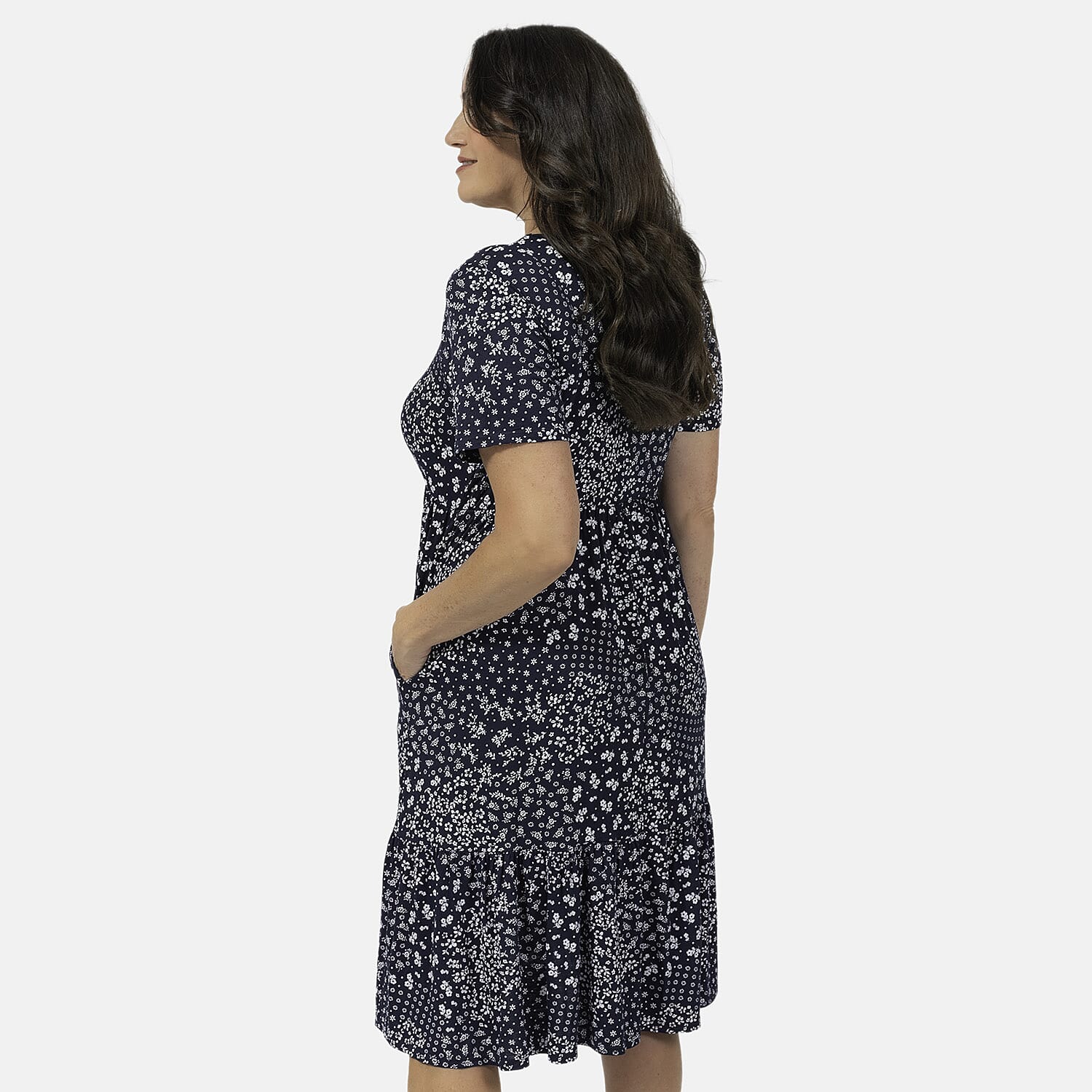 EBCSO Emelia Floral Printed Midi Dress (96% Viscose, 4% Elastane) - Navy - Size XL