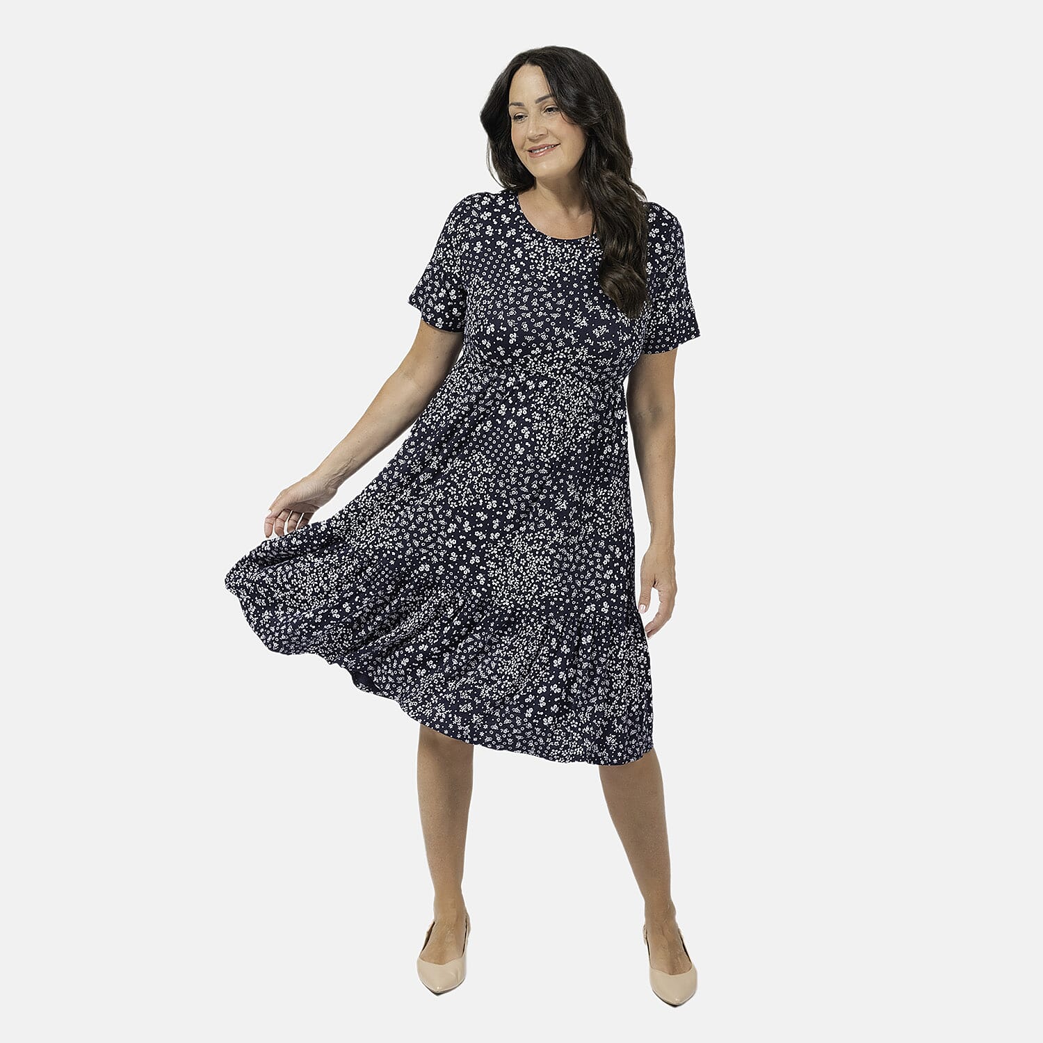 EBCSO Emelia Floral Printed Midi Dress (96% Viscose, 4% Elastane) - Navy - Size XL