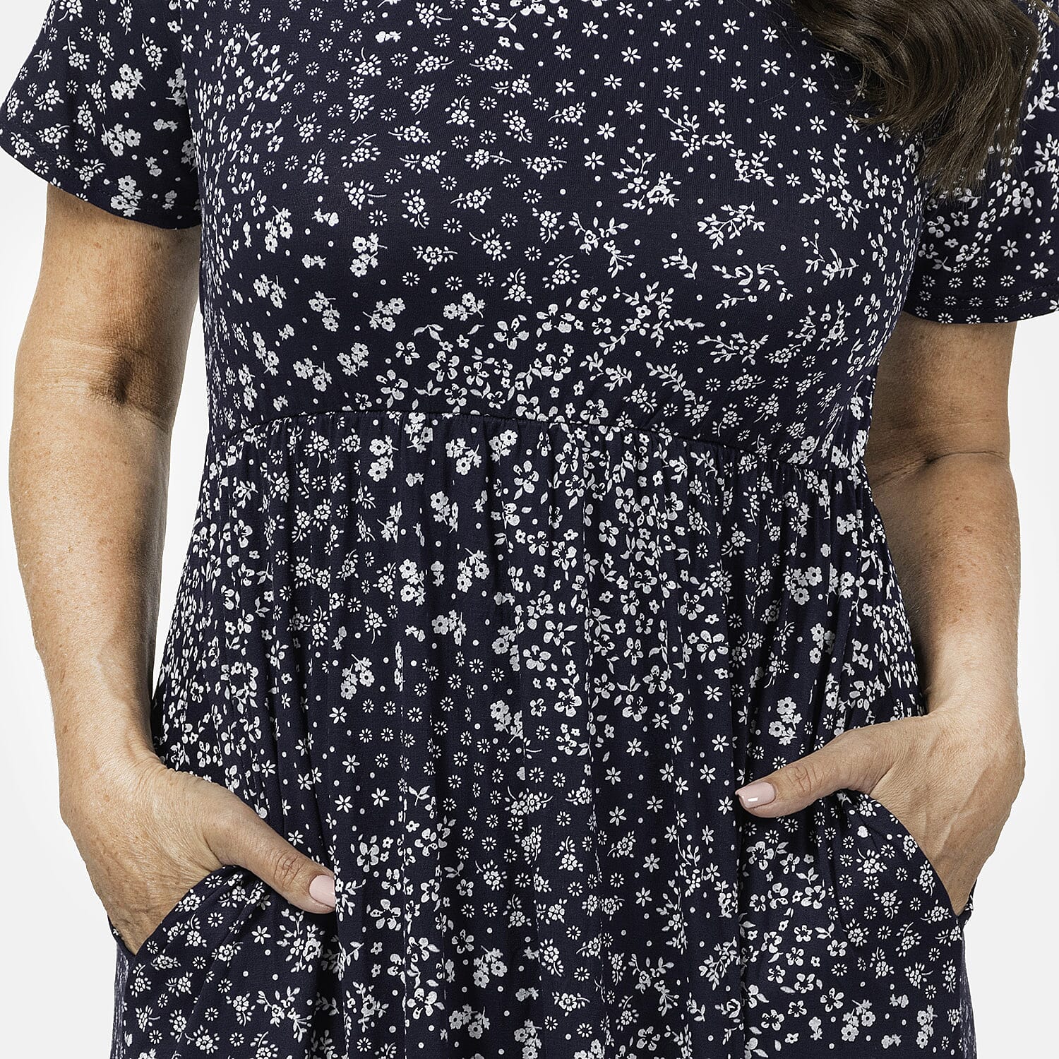 EBCSO Emelia Floral Printed Midi Dress (96% Viscose, 4% Elastane) - Navy - Size XL