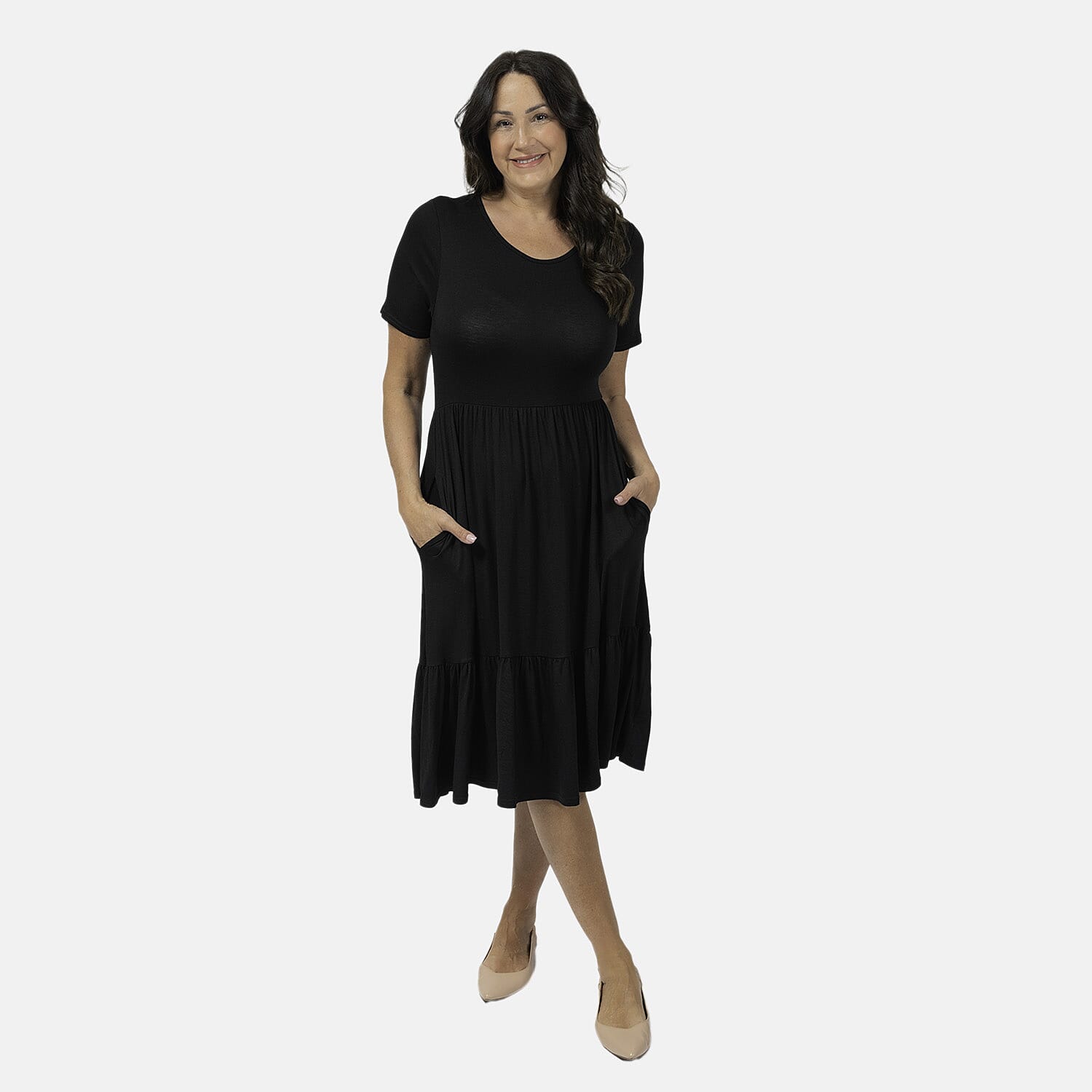 EBCSO Emelia Plain Midi Dress (Size L) - Black