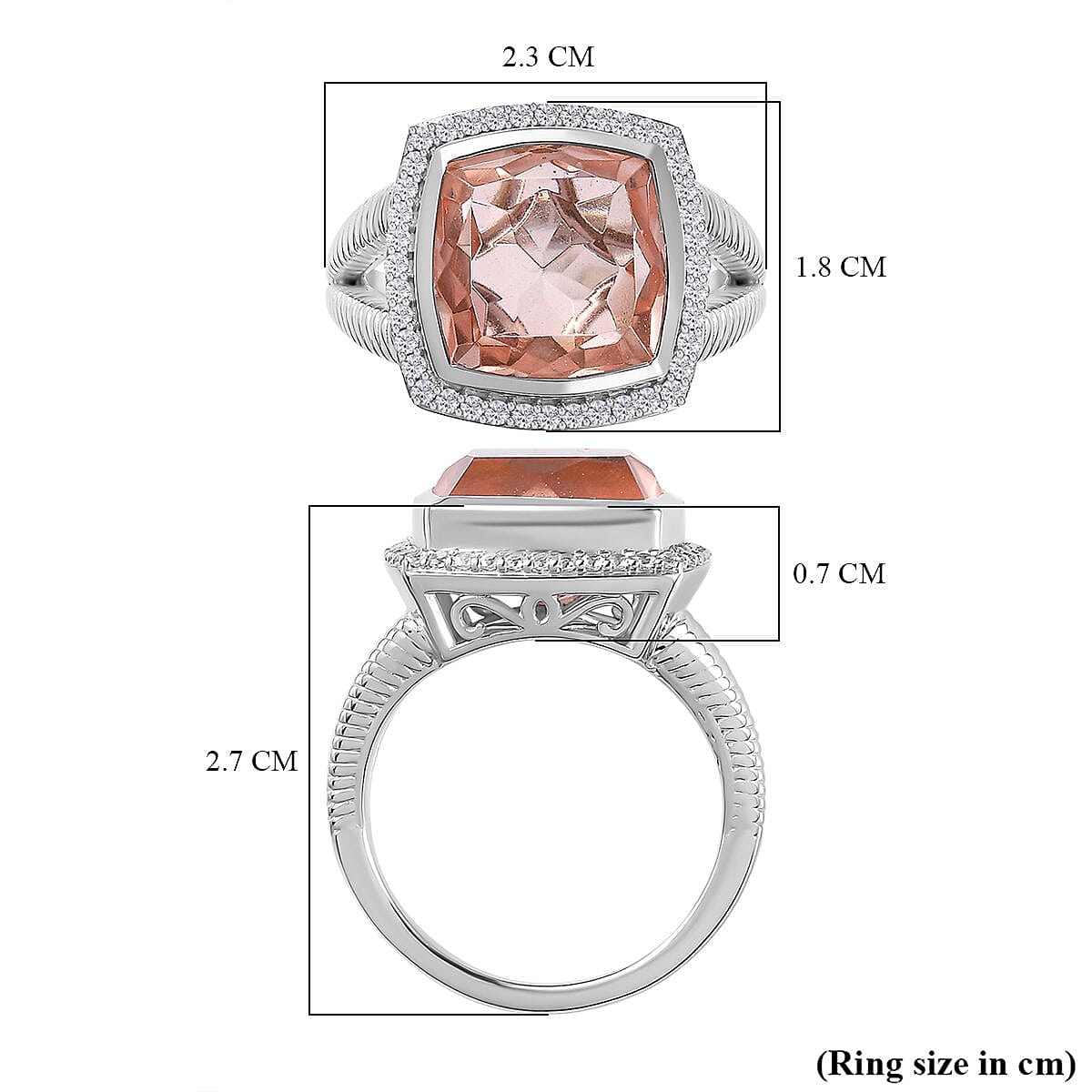 Morganite Colour Quartz & Natural Zircon Ring in Platinum Overlay Sterling Silver 8.70 Ct Morganite Colour Quartz & Natural Zircon Ring in Platinum Overlay Sterling Silver 8.70 Ct