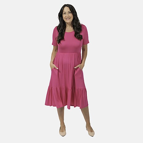 EBCSO Emelia Plain Midi Dress (96% Viscose, 4% Elastane) - Cerise - Size M