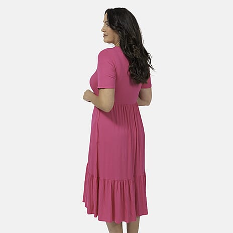 EBCSO Emelia Plain Midi Dress (96% Viscose, 4% Elastane) - Cerise - Size M