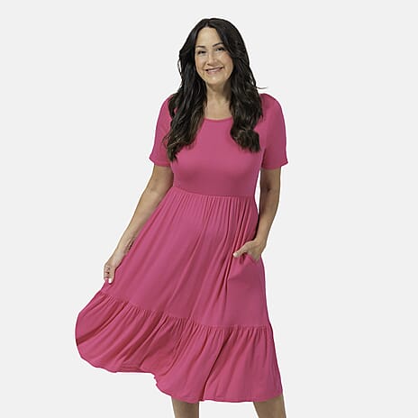 EBCSO Emelia Plain Midi Dress (Size L) - Cerise