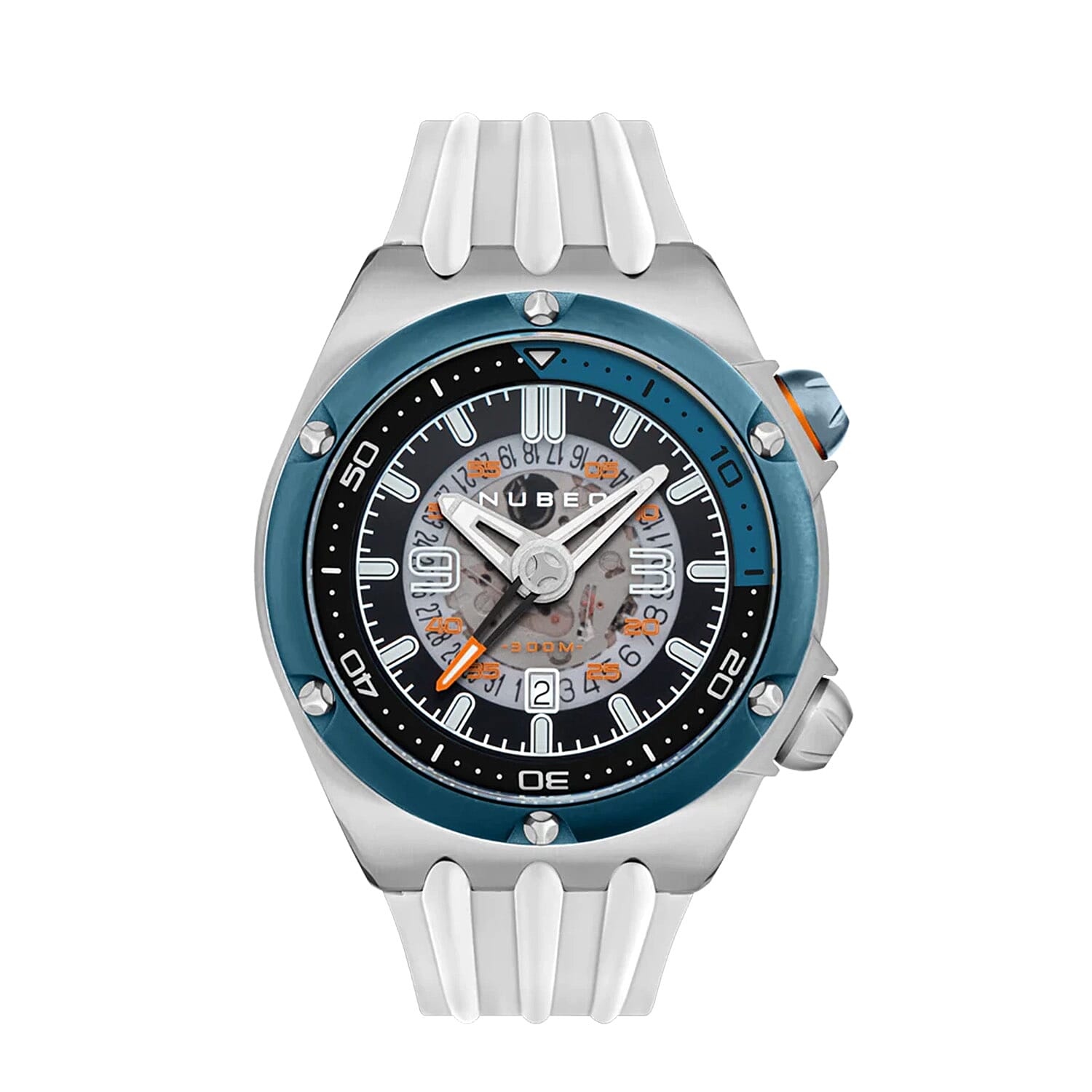 NUBEO Limited Edt. Automatic Movt. 30 ATM Water Resistant Nereus Watch with White Strap