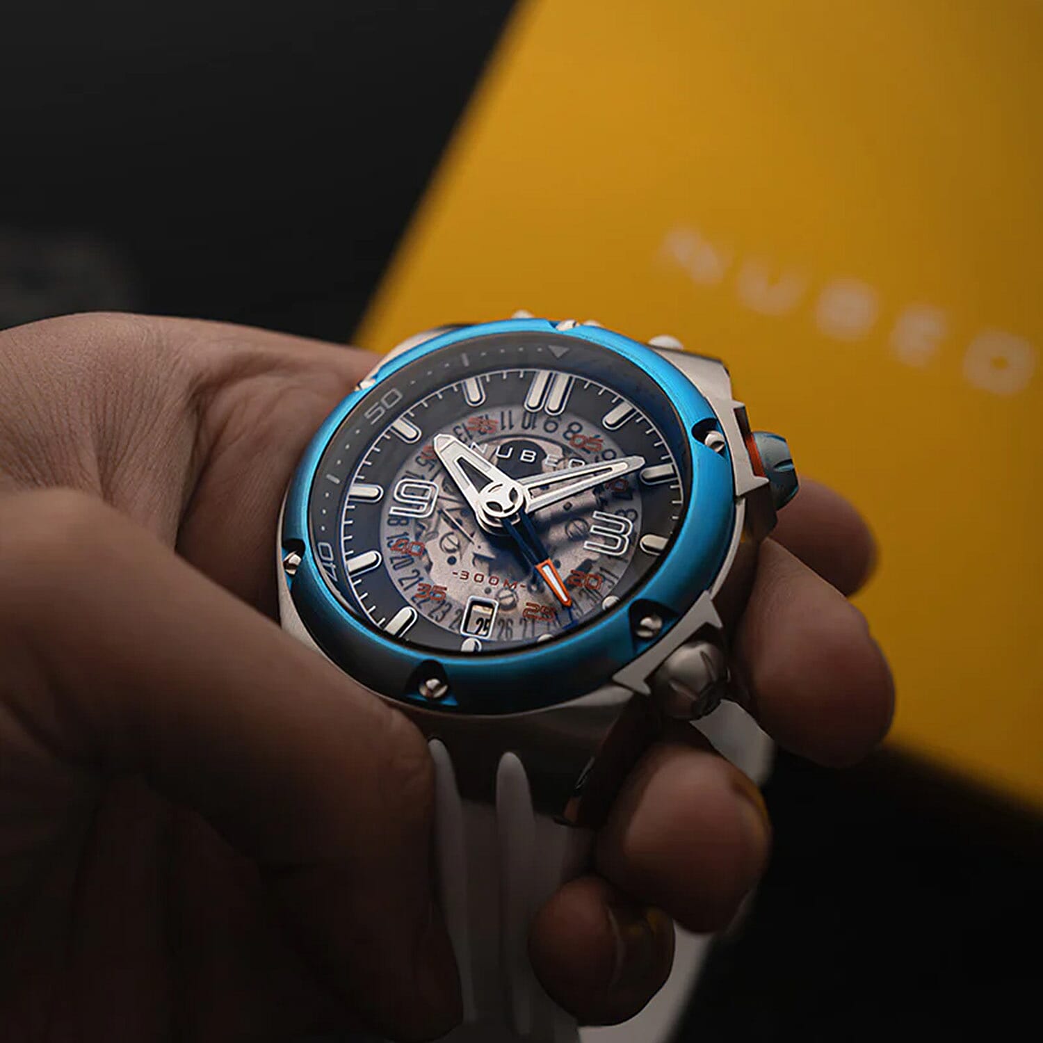 NUBEO Limited Edt. Automatic Movt. 30 ATM Water Resistant Nereus Watch with White Strap