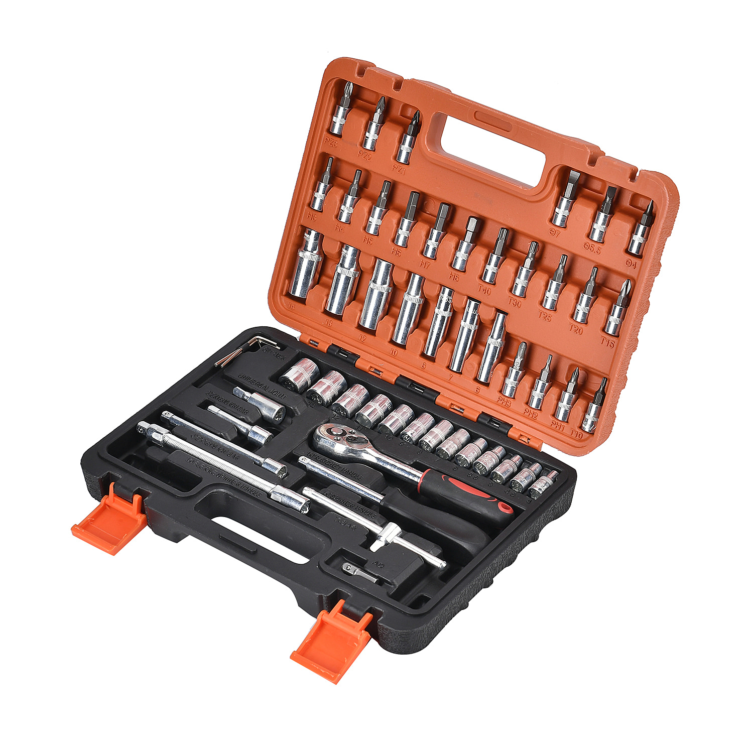 1-4 Inch Drive 53 Piece Impact Socket Pro Tool Set- Black & Orange