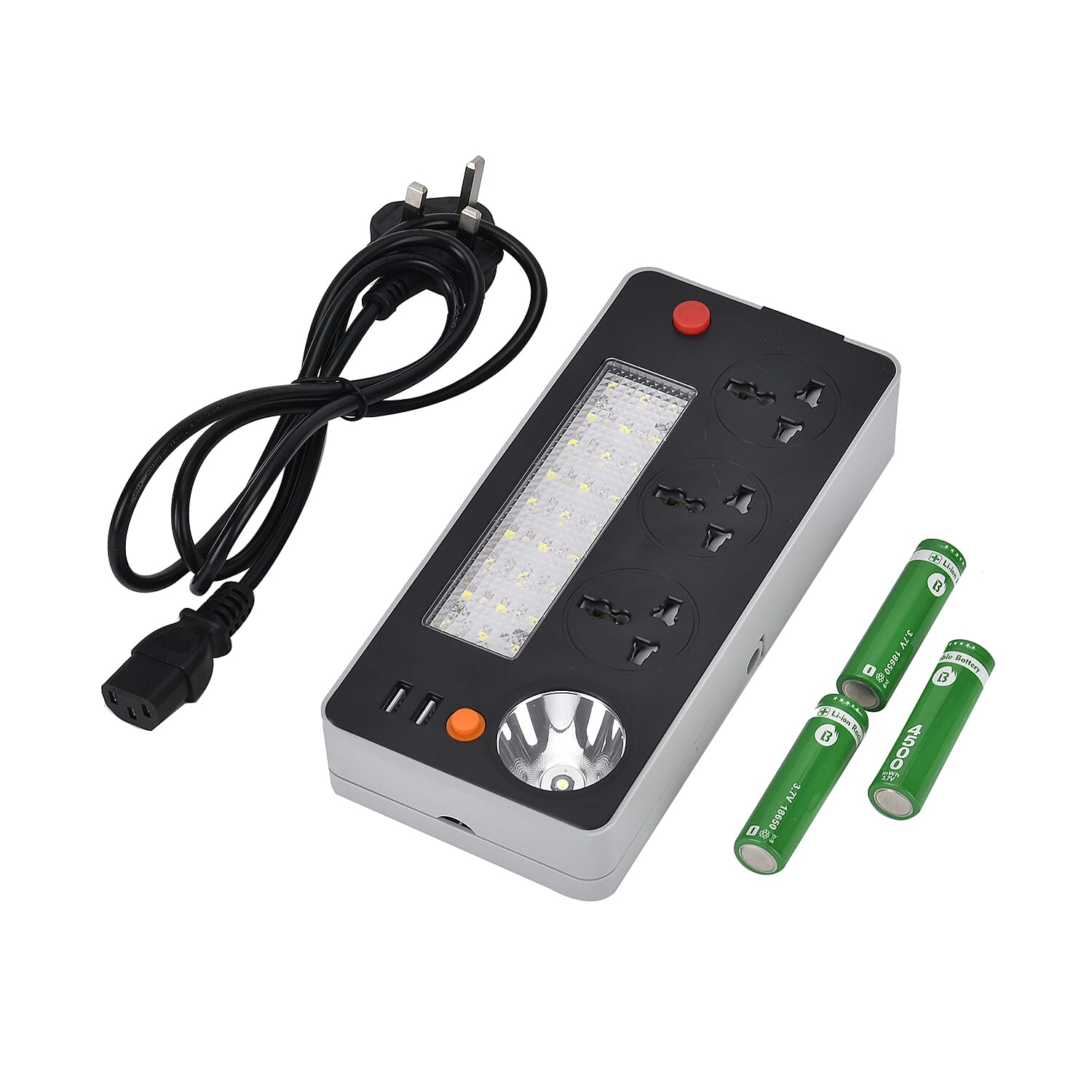 Multifunctional Power Strip with 3 Pin Plug Sockets, 2 Usb Sockets, 3 Light Modes, Acts as a Power Bank with Rechargable Batteries, 1.5M Lead