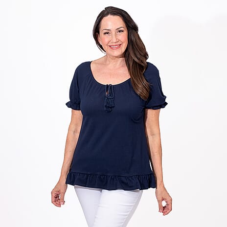 MAISON Cotton Gypsy Top (Size S) - Navy